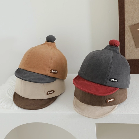 Cappellino Da Baseball Neonato Bordo Morbido Cotone Patchwork Pompon Ricamo Lettera Vintage Protezione Solare Cappello
