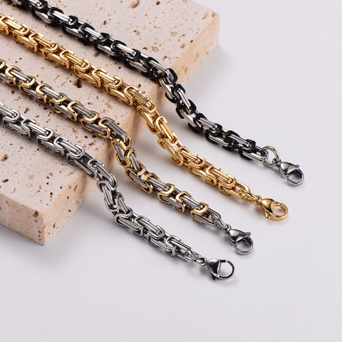 Collana A Catena Bizantina Di Lusso In Acciaio Inossidabile Placcatura Sottovuoto Gioielli Hip Hop Maglia Imperiale Da Uomo
