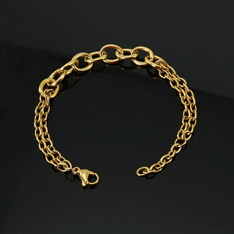 Bracciale A Catena A Maglie Miste Acciaio Inossidabile Placcato Oro 18K Gioiello Minimalista Unisex