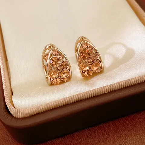 Vintage U-Shaped Hoop Earrings With Rhinestones And Silver Earring Post Elegant Light Luxury Jewelry For Women