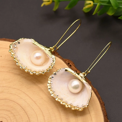 Elegantes Pendientes de Concha Perla Artificial Con Poste Plata Ley 925 Collar Colgante Strass Joyería para Mujer