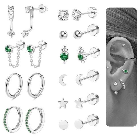 Stainless Steel Stud Earrings Hoop Earrings Piercing Jewelry With Zircon Heart Star Moon Lightning Geometric Design For Women