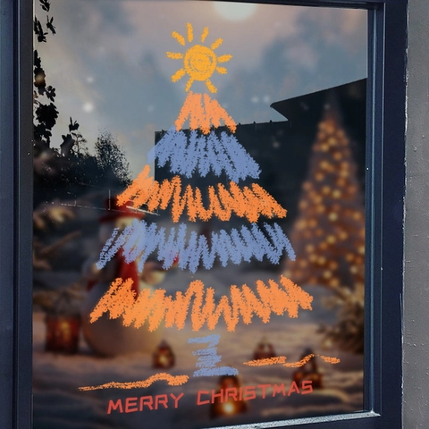 Christmas Window Cling Static Sticker UV Printed PVC Reusable Xmas Tree Decor For Glass Shop Window Holiday Atmosphere