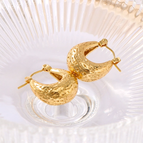 Klobige U-Förmige Creolen 18K Vergoldeter Edelstahl Gehämmertes Design Minimalistischer Geometrischer Schmuck Für Damen