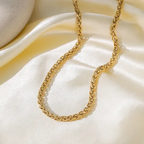 Minimalist Stainless Steel Wheat Chain Necklace Bracelet For Women 18K Gold Plated Spiga Link Chain Jewelry For Everyday