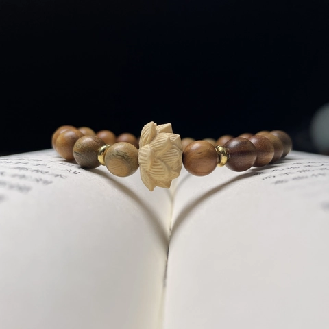 Lotus Carved Sandalwood Beaded Bracelet Wood Ethnic Zen Natural Style Round Beads Jewelry For Women Men