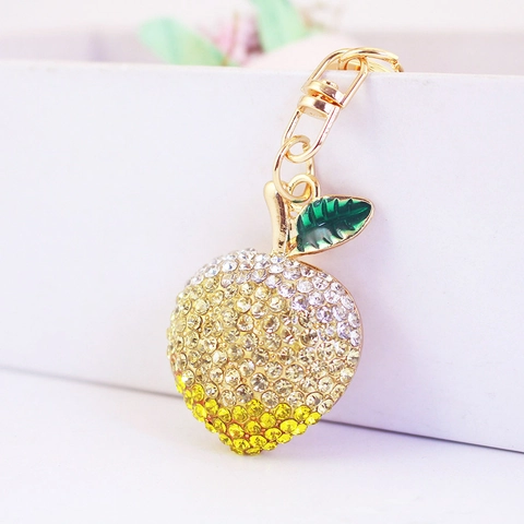 Süßer Legierung Strass Pfirsich Apfel Fruchtform Schlüsselanhänger Für Damen Tasche Anhänger Goldener Metall Schlüsselring Schmuck Geschenk