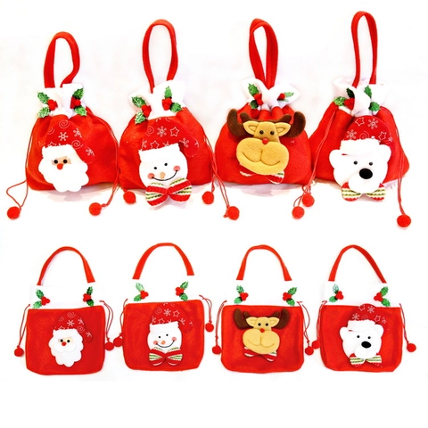 Bolsas De Regalo De Navidad Dulces 3D Dibujos Animados Papá Noel Muñeco De Nieve Cordón Tejido Lino Tela Fiesta