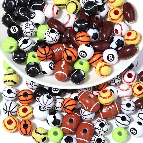 Sportball Perlen Aus Acryl Fußball Basketball Baseball Volleyball Rugby Muster Für DIY Schmuckherstellung Basteln