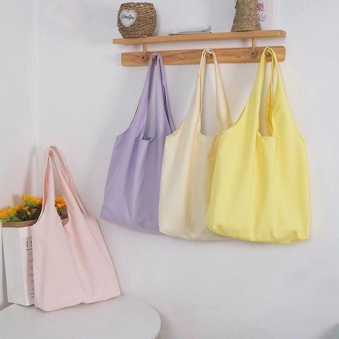 Bolso Tote De Lona Minimalista Colores Macaron Bolso De Hombro Para Mujeres Estudiantes Uso Diario