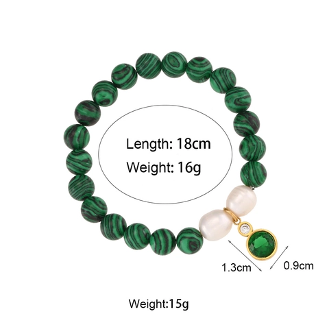 Bracciale con Perline in Pietra Naturale in Acciaio Inossidabile per Donna Ciondolo in Zirconia Perla Artificiale Malachite Onice Gioielli alla Moda Ins