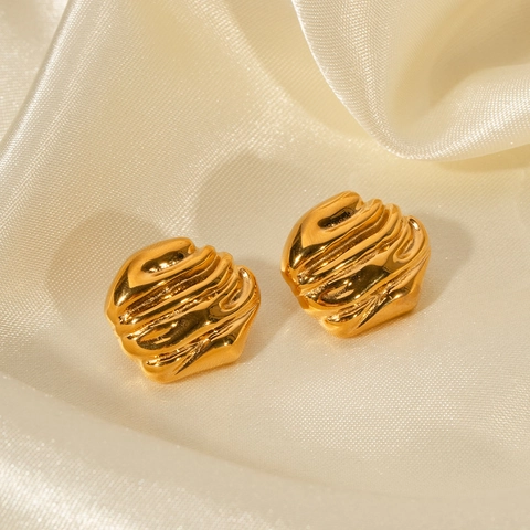 Orecchini a Cerchio in Acciaio Inossidabile con Textura Irregolare Vintage Placcati Oro Geometrici per Donna Gioielli