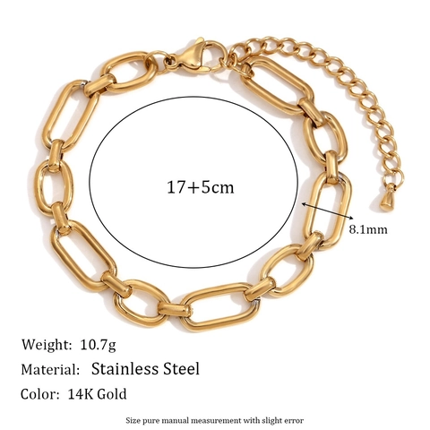 Bracciale A Catena Graffetta Acciaio Inossidabile Placcato Oro 14K Maglie Geometriche Gioielli Di Moda Per Donna