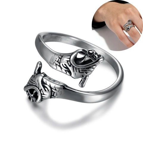 Anello Vichingo Con Doppia Testa Di Drago In Acciaio Inossidabile Retro Punk Regolabile Gioielli Gotici
