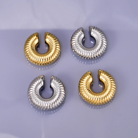 Retro Creolen C-Form Titanstahl 18K Vergoldet Hammerschlag Textur Spiral Geometrisch Hohl Damen Schmuck