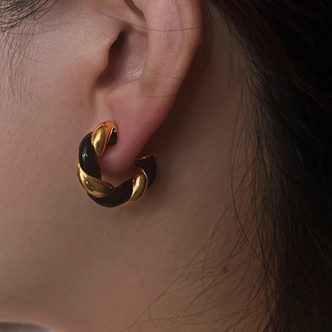 Twisted Hoop Earrings 18K Gold Plated Stainless Steel Enamel C Shape Vintage French Style Retro Jewelry For Women