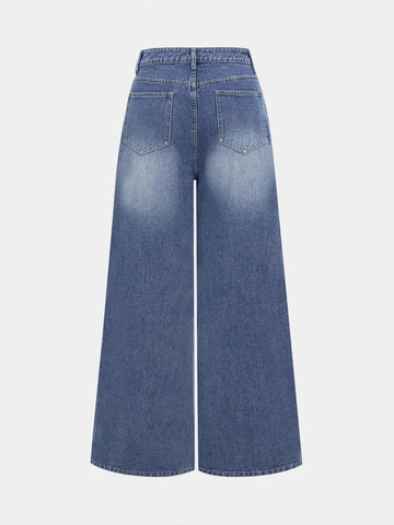 High Waist Wide Leg Jeans Denim Hose Doppelknopf Washed Gerade Loose Casual Damen Streetwear