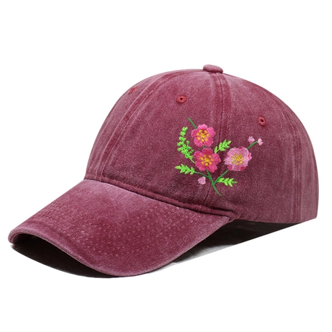 Vintage Washed Cotton Baseball Cap Floral Daisy Embroidery Adjustable Sun Protection Dad Hat For Women Men