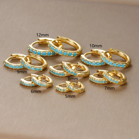 Orecchini a Cerchio in Rame da Donna Con Perno in Argento Sterling 925 Strass Blu Turchese Sintetico Fibbia Orecchio