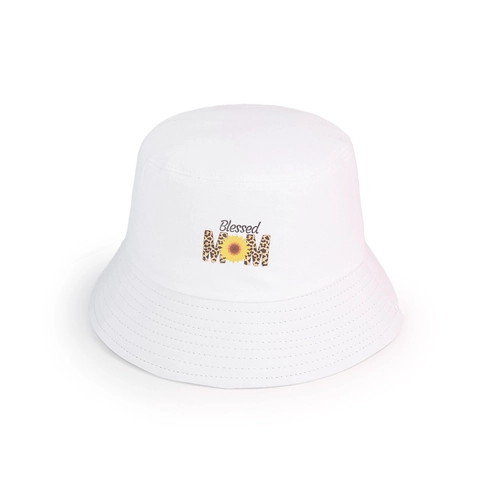 Cappello Alla Pescatore Cotone Bianco Stampa Blessed MOM Leopardo Girasole Protezione Solare Estate Moda Casual Donne