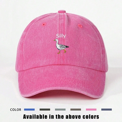 Silly Goose Embroidery Washed Polyester Baseball Cap Adjustable Outdoor Casual Sun Hat For Unisex
