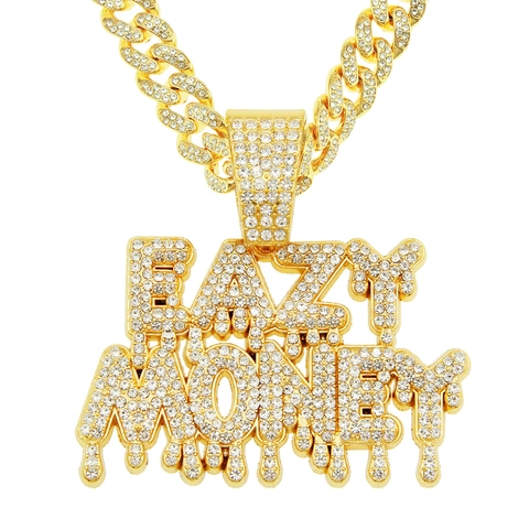 Collar Con Colgante De Letras Money Aleación Diamantes De Imitación Iced Out Cadena Cubana Hip Hop Joyería Para Hombre