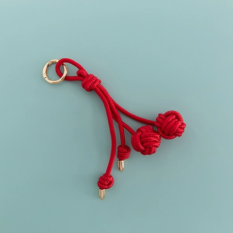 Handmade Woven Nylon Cord Bag Charm Keychain Decorative Knot Pendant With Gold Metal Hardware Accessory For Purse