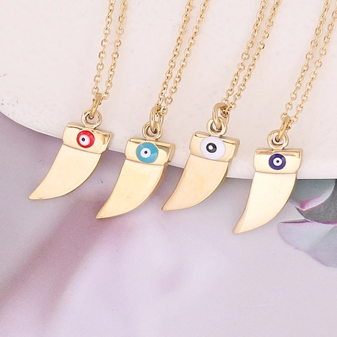 Evil Eye Crescent Horn Anhänger Halskette Edelstahl Emaille Tropföl Vergoldeter Persönlichkeitsschmuck Damen