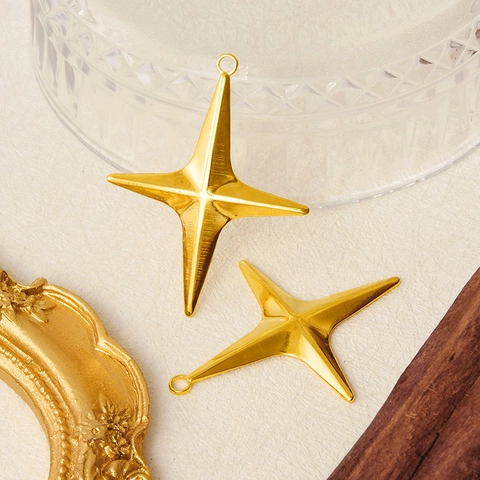 Vierpunkt Stern Anhänger 304 Edelstahl 18K Vergoldet Kreuz Anhänger Für Schmuckherstellung DIY