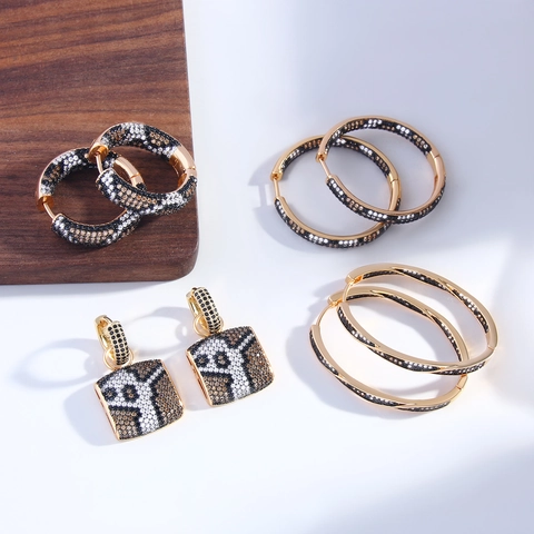 Orecchini A Cerchio Con Stampa Animale Leopardo Serpente Rame Placcato Oro Zircone Geometrico Esagerato Gioielli Di Moda Per Donna