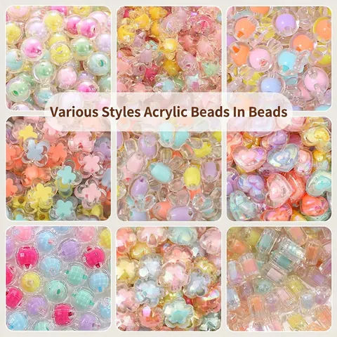 Perline In Acrilico Forme Miste Stella Rotonda Caramella Fiore Cuore Coniglio Trasparente Smerigliato Per Creazione Gioielli DIY