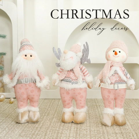 Adorno De Peluche De Navidad Rosa Papá Noel Muñeco De Nieve Reno Tela De Punto Patas Telescópicas Decoración De Mesa Hogar