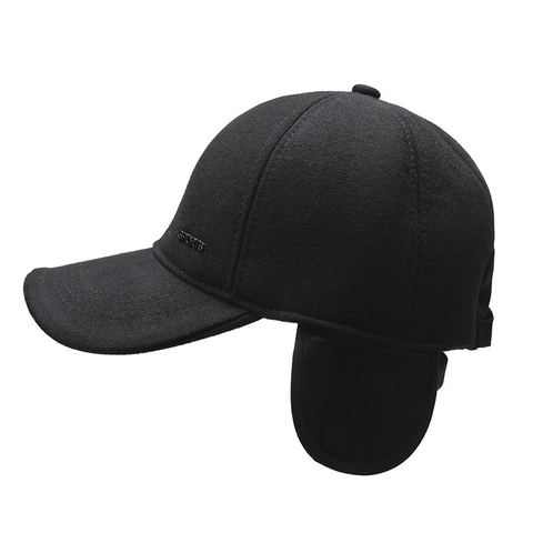 Men Winter Baseball Cap Thickened Warm Woolen Earflap Hat Windproof Outdoor Peaked Cap Adjustable For Dad Grandpa
