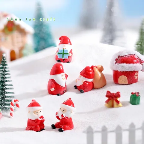 Weihnachtsfiguren Weihnachtsmann Harz Miniatur Haus Schlitten Geschenkbox Glocken Festliche Mikro Landschaft Deko