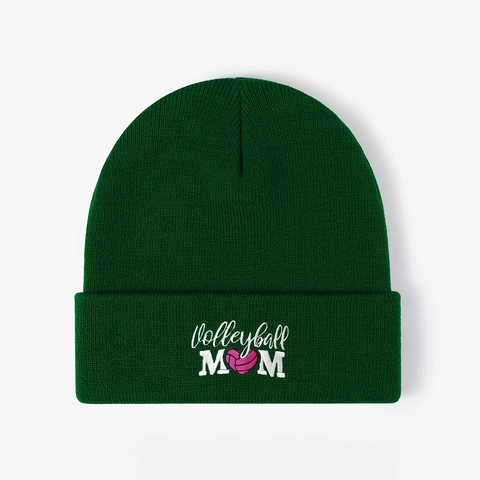 Volleyball Mom Beanie Hat Embroidered Heart Volleyball Acrylic Knitted Cuffed Cap For Women Winter Outdoor Warm