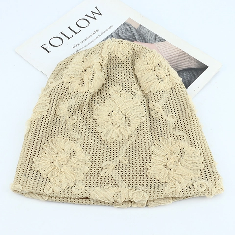 Berretto Slouchy Beanie Donna Pizzo Maglia Uncinetto Floreale Cavo Traspirante Cuffia