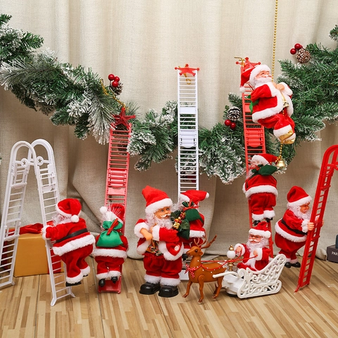 Electric Climbing Santa Claus Musical Moving Figure Plush Plastic Christmas Holiday Home Mall Indoor Decor Ornament