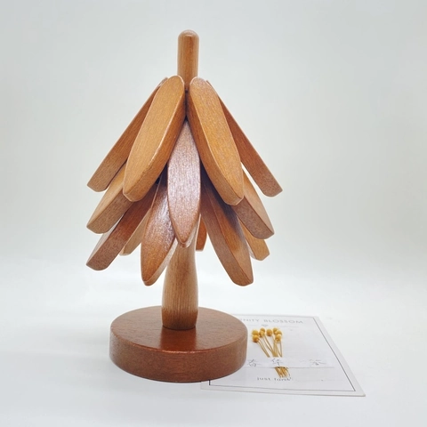 Tree Shaped Wooden Coaster Heat Resistant Table Mat Solid Wood Foldable Ornament For Home Dining Kitchen Decor