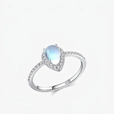 Elegante Anello Con Pietra Di Luna Taglio Pera Argento Sterling 925 Halo Zirconia Gioielli Vintage Per Donna