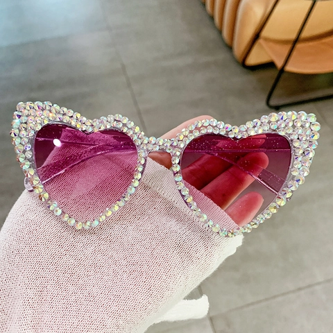 Herzförmige Sonnenbrille Übergroß Mit Strasssteinen Besetzter Rahmen UV400 Farbverlauf Retro Party Brille Für Damen
