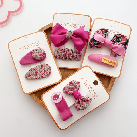 Pinzas Para El Cabello Para Niñas Lazo De Tela Floral Hecho A Mano Rosa Horquillas Dulces Elegantes Accesorios De Cabeza