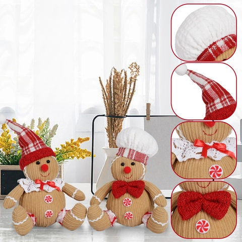 Weihnachten Lebkuchenmann Plüschpuppe Figur Kochmütze Rote Karokappe Stoffornamente Heimdekoration Cartoon Süß