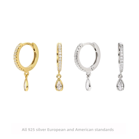 925 Sterling Silver Water Drop Hoop Earrings For Women Sparkling Zirconia Inlaid Gold Silver Plated Elegant Dangle Earrings Fashion Jewelry