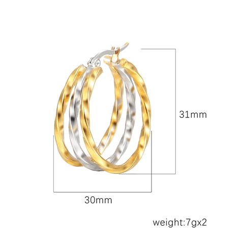 Multi Layer Twisted Hoop Earrings Stainless Steel Two Tone Gold And Silver Round Intertwined Minimalist Fashion For Women