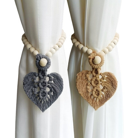 Fermatende Macramé Boho Intrecciati A Mano Cotone Forma Foglia Cuore Supporti Decorativi Con Perle Di Legno Per Casa