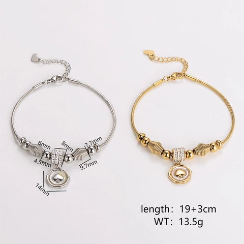 Pulsera Colgante Corazón Picas Acero Inoxidable Incrustación Concha Rhinestone Cadena Serpiente Joyería Moda Mujer