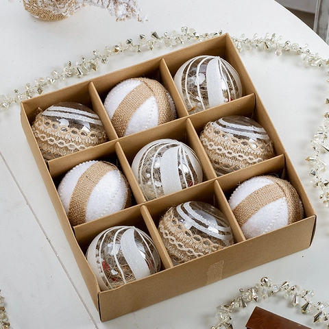 Christmas Ball Ornaments Rustic Farmhouse Hanging Decor Acrylic Foam Jute Lace Plastic Vintage Tree Party Decorations