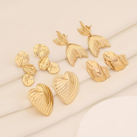 Orecchini Geometrici Irregolari Oro Acciaio Inossidabile Forma Cuore Coda Di Pesce Gioielli Minimalisti Per Donne