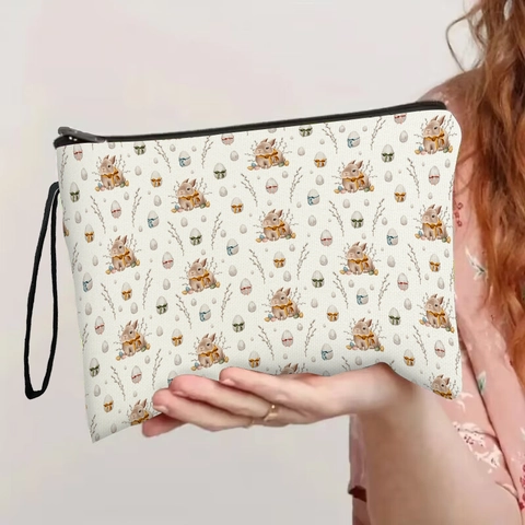 Borsa Per Trucco Con Coniglietto Pasquale In Lino Fine Beauty Case Con Cerniera Organizzatore Da Viaggio Per Donna