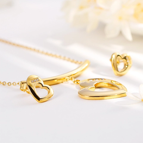 Collana E Orecchini In Acciaio Inossidabile Cavi A Forma Di Cuore Con Strass Per Donna Moda Elegante